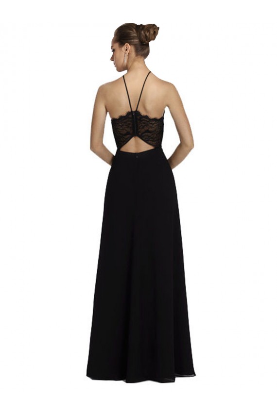 Online Lace Halter Neckline Chiffon A-Line Bridesmaid Dress with Sheer Back UK