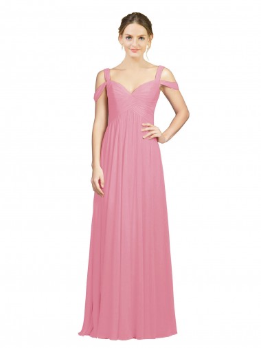Online Sweetheart Long Chiffon Bridesmaid Dress with Off the Shoulder Straps UK