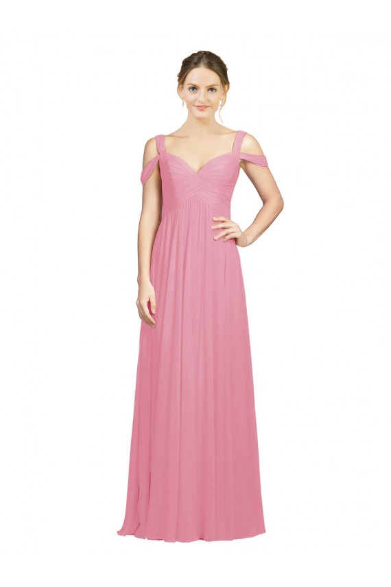 Online Sweetheart Long Chiffon Bridesmaid Dress with Off the Shoulder Straps UK