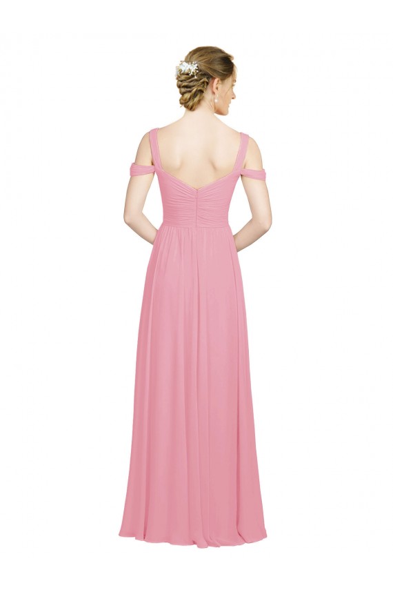 Online Sweetheart Long Chiffon Bridesmaid Dress with Off the Shoulder Straps UK