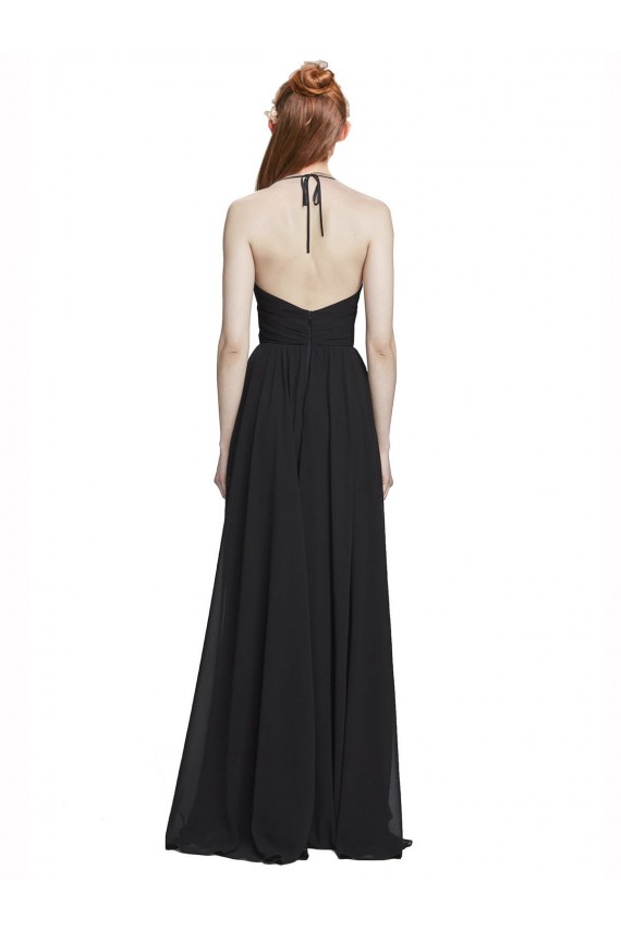 Online Halter Chiffon Bridesmaid Dress with V-Neckline and Criss Cross Waist UK