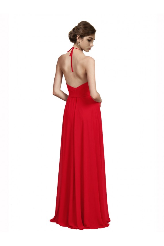 Online V-Neck Spaghetti Halter Strap Chiffon Bridesmaid Dress UK