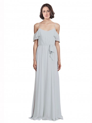 Online Off the Shoulder Spaghetti Strap Long Chiffon Bridesmaids Dress UK
