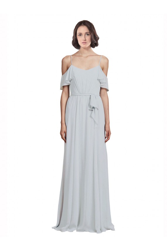 Online Off the Shoulder Spaghetti Strap Long Chiffon Bridesmaids Dress UK