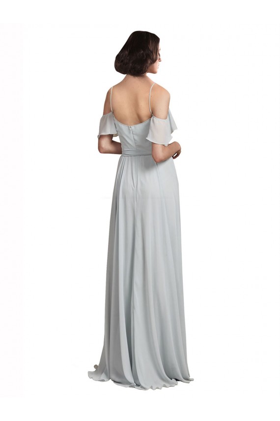 Online Off the Shoulder Spaghetti Strap Long Chiffon Bridesmaids Dress UK