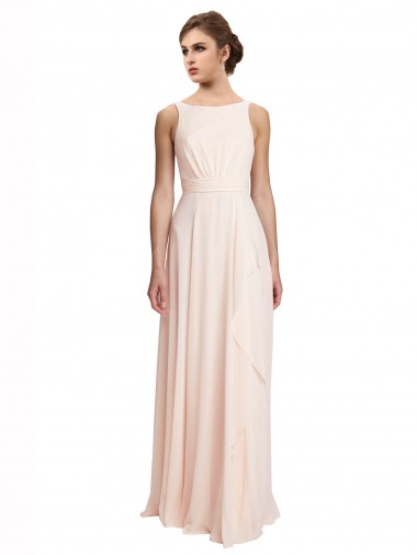 Online High Neck Chiffon Bridesmaid Dress with Deep V-Back and Cascading Skirt UK