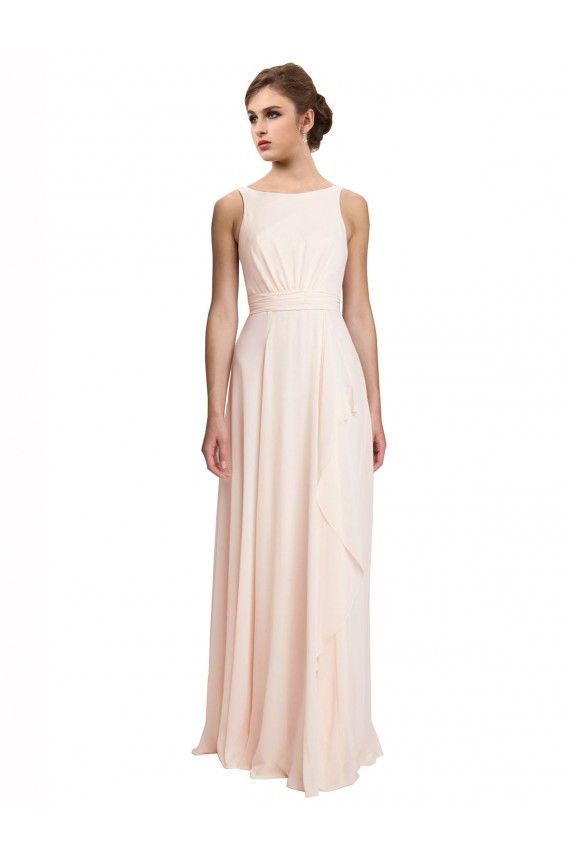 Online High Neck Chiffon Bridesmaid Dress with Deep V-Back and Cascading Skirt UK