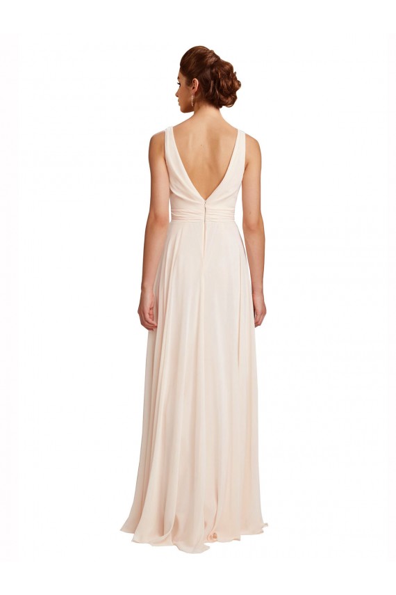 Online High Neck Chiffon Bridesmaid Dress with Deep V-Back and Cascading Skirt UK