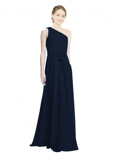 Online Long Chiffon Bridesmaid Dress with One Shoulder Neckline And Belt UK