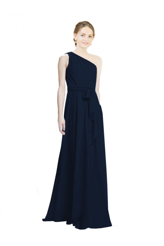 Online Long Chiffon Bridesmaid Dress with One Shoulder Neckline And Belt UK