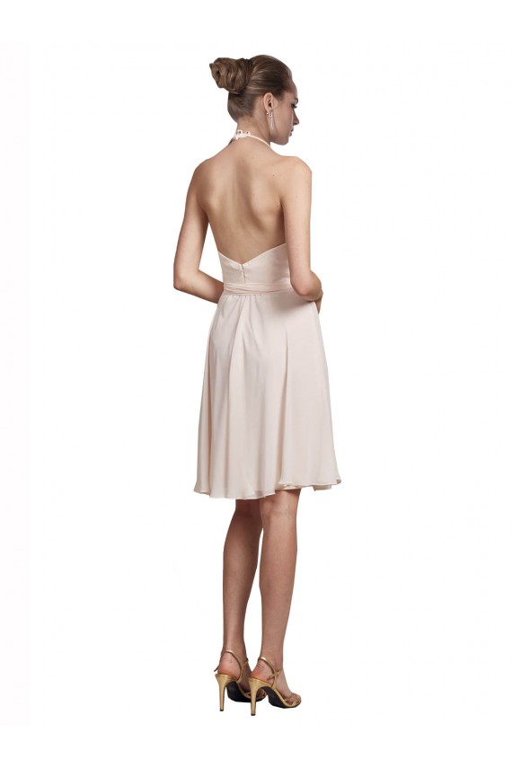 Online Short Knee Length Wrap Chiffon Halter Bridesmaids Dress UK