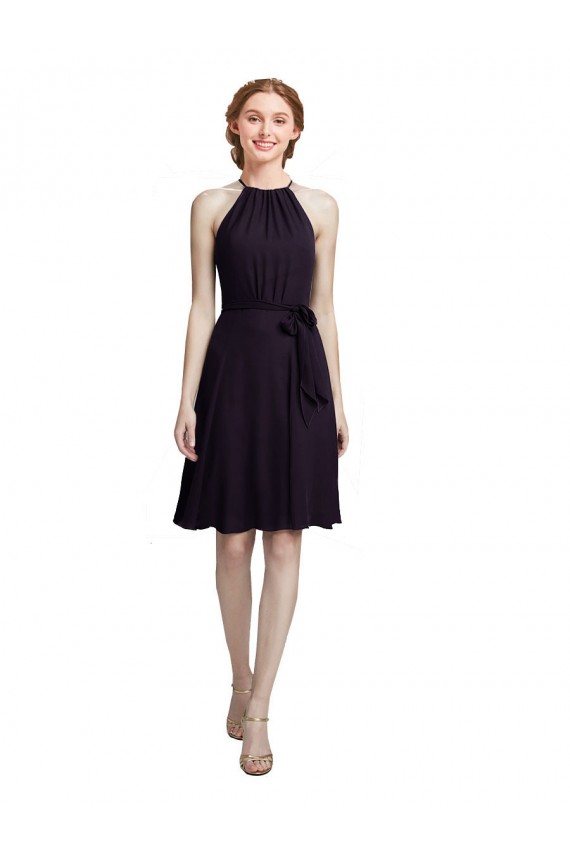 Online Short Knee Length High Neck Chiffon Bridesmaids Dress UK