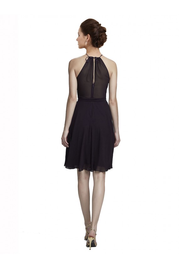 Online Short Knee Length High Neck Chiffon Bridesmaids Dress UK