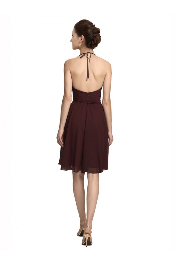 Online Short Knee Length Chiffon Bridesmaids Dress with Halter Cowl Neck UK