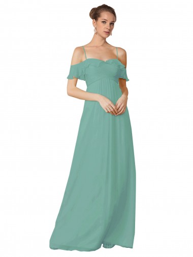 Online Hand-Ruched Chiffon Bridesmaid Dress with Flutter Sleeves UK
