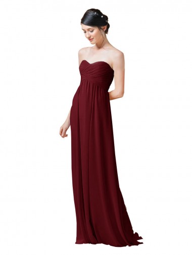 Online Hand-Ruched Sweetheart Long Chiffon Bridesmaid Dress UK