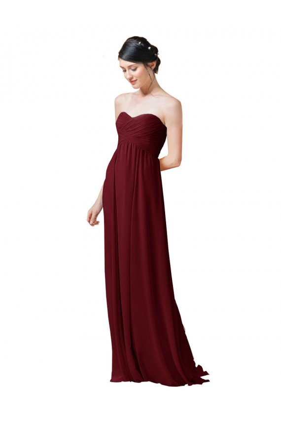 Online Hand-Ruched Sweetheart Long Chiffon Bridesmaid Dress UK
