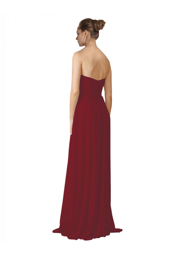 Online Hand-Ruched Sweetheart Long Chiffon Bridesmaid Dress UK
