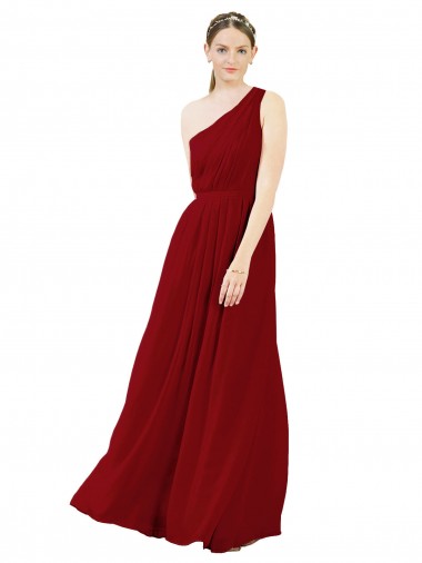 Online Draped One Shoulder Long Floor Length Chiffon Bridesmaid Dress UK