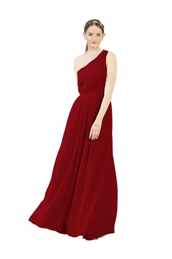 Online Draped One Shoulder Long Floor Length Chiffon Bridesmaid Dress UK