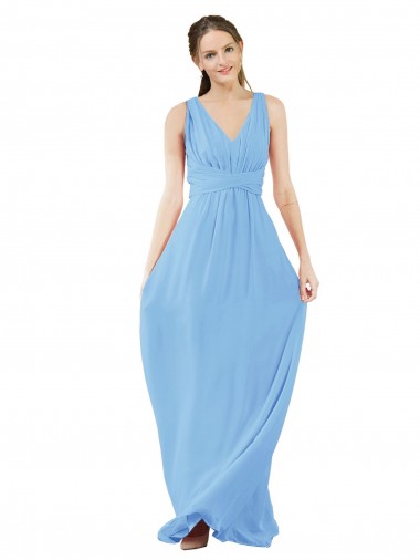 Online Long V-Neckline Chiffon Bridesmaid Dress with Twisted Waist UK