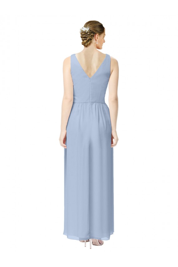 Online Long V-Neckline Chiffon Bridesmaid Dress with Twisted Waist UK