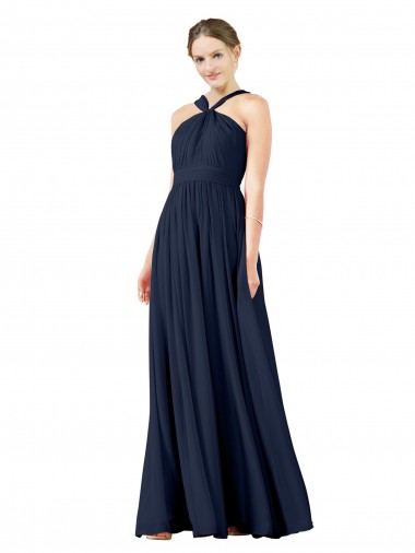 Online High V-Neck Floor Length Chiffon Bridesmaid Dress UK