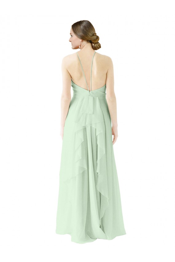 Online Front halter Neckline and Deep Back Long Chiffon Bridesmaid Dress UK