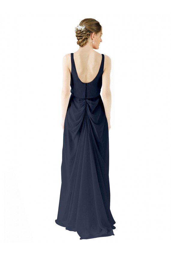 Online Scoop Neckline Fitted Long Chiffon Bridesmaid Dress Open Back UK