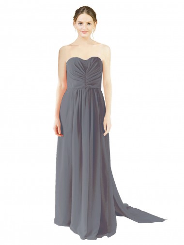 Online Long Chiffon Bridesmaid Dress with Sweetheart Neckline and Flowing Back UK