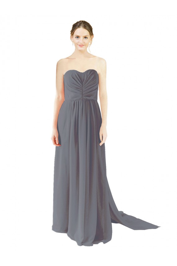 Online Long Chiffon Bridesmaid Dress with Sweetheart Neckline and Flowing Back UK