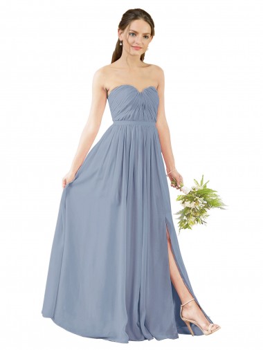 Online Deep Sweetheart Neckline Open Back Long Chiffon Bridesmaid Dress UK