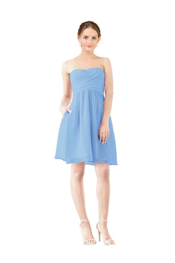 Online Short Knee Length Chiffon Cocktail Bridesmaid Dress with Twisted Strapless Sweetheart Neckline UK