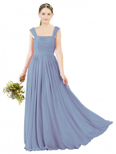 Online Square Neckline Sexy Open Back Long Chiffon Bridesmaid Dress UK