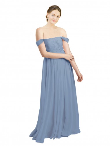Online Long Floor Length Chiffon Bridesmaid Dress with Fluttering Off the Shoulder Straps UK