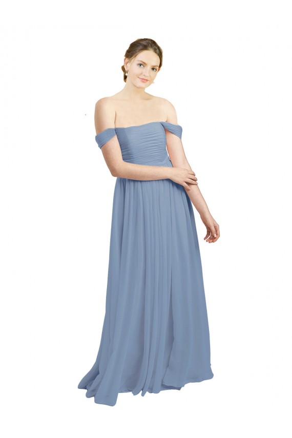 Online Long Floor Length Chiffon Bridesmaid Dress with Fluttering Off the Shoulder Straps UK