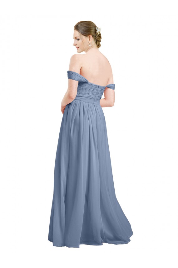 Online Long Floor Length Chiffon Bridesmaid Dress with Fluttering Off the Shoulder Straps UK