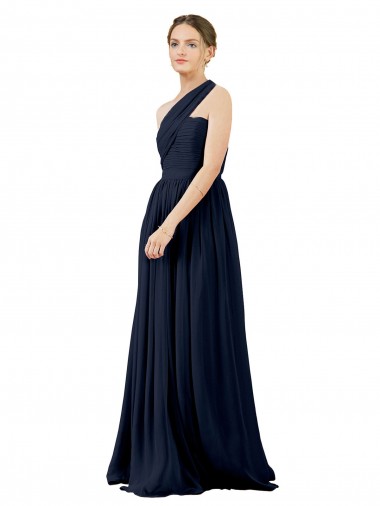 Online Draped One Shoulder Strapless Chiffon Bridesmaid Dress UK