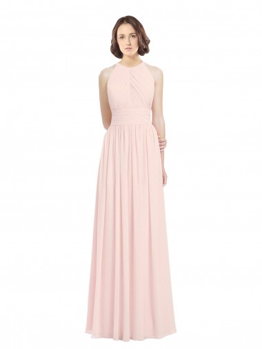Online Sleeveless Chiffon High Neck Bridesmaid Dress with Diagonal Pleats UK