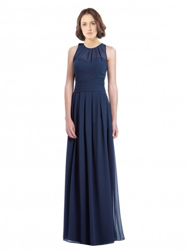 Online Chiffon High Neck Sleeveless Bridesmaid Dress with Pleats UK