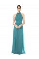 Online Ruched Long Chiffon Halter Bridesmaid Dress with Tie Back and Tails UK