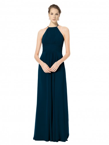 Online Spaghetti Strap Long Chiffon Halter A-Line Bridesmaid Dress UK