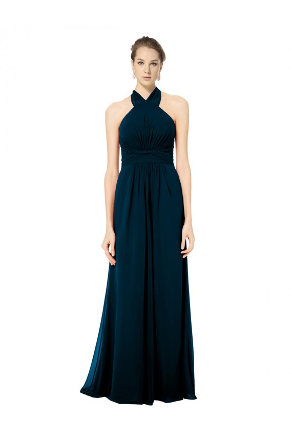 Online Keyhole Back Long Chiffon Halter Dress with Halter Straps Cross Neck UK