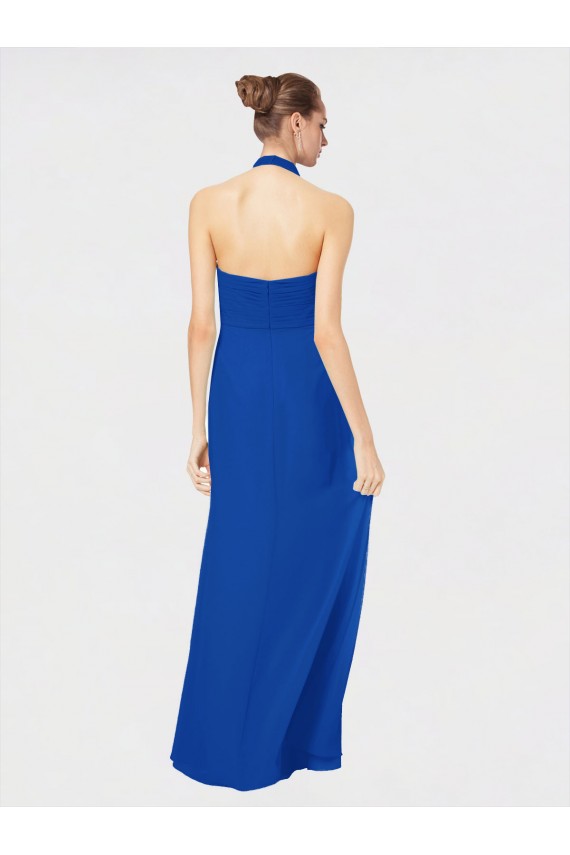 Online Sleeveless Long Chiffon Empire Gown with Pleated Halter Straps UK