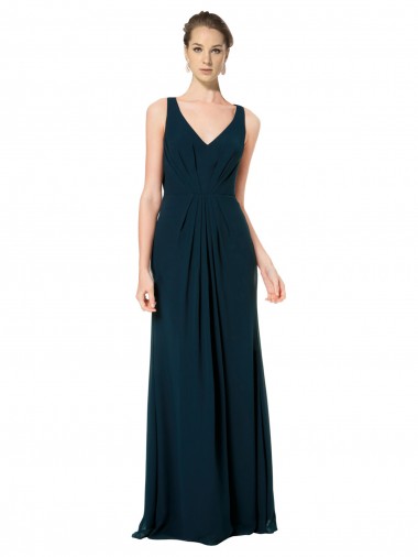 Online Long Chiffon V-Neck Sleeveless Bridesmaid Dress with Large Keyhole Back UK