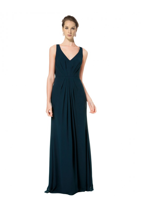 Online Long Chiffon V-Neck Sleeveless Bridesmaid Dress with Large Keyhole Back UK
