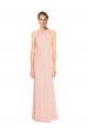 Online High Neck Long Chiffon Halter Bridesmaid Dress with Drape Chiffon Overlay UK