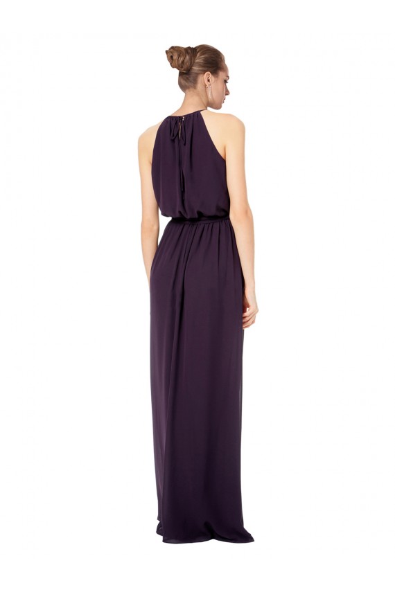 Online High Neck Long Chiffon Halter Bridesmaid Dress with Drape Chiffon Overlay UK