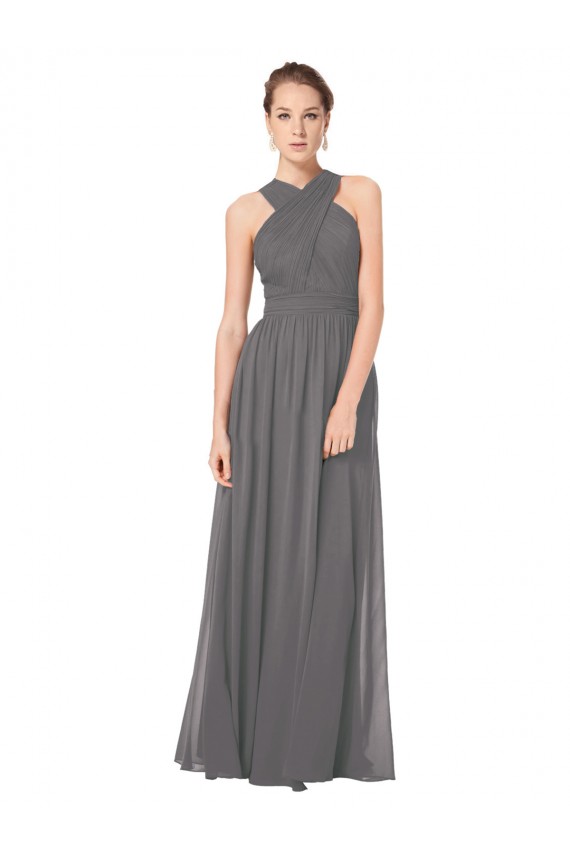 Online Long Chiffon Halter Bridesmaid Dress Keyhole Back UK