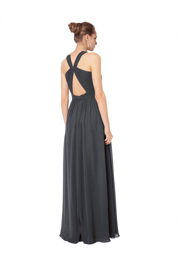 Online Long Chiffon Halter Bridesmaid Dress Keyhole Back UK